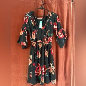 Le Lis Black Dress with Red Floral Pattern